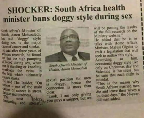 SOUTH AFRICA BANS DOGGY STYLE AS ZAMBIA WOMEN COMPLAIN